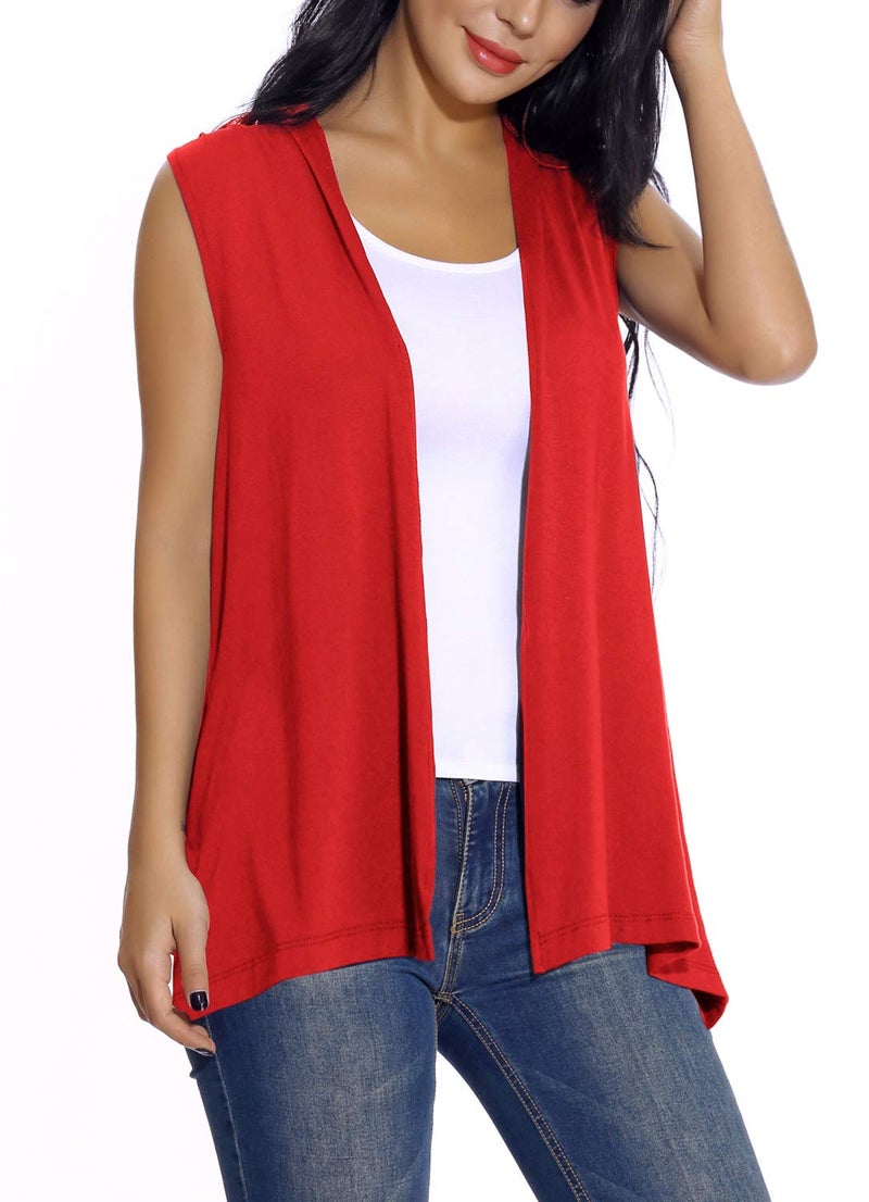 EXCHIC Women's Sleeveless Open Front Cardigan Vest Lightweight Cool Coat (XL, Red) - Image 1